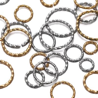 50pcs/Lot Stainless Steel Round Embossed Jump Rings Twisted Open Split Ring Connector for Jewelry Makings Findings Supplies DIY