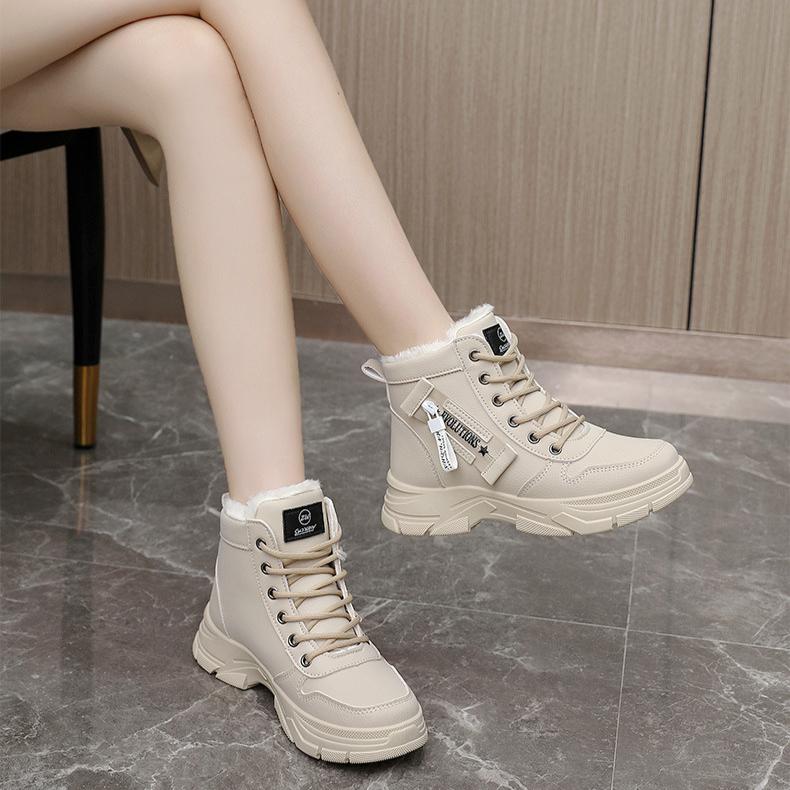 Winter New British Student Thick Soled Plush Cotton Shoes for Height Raising Street Photography Women's Shoes