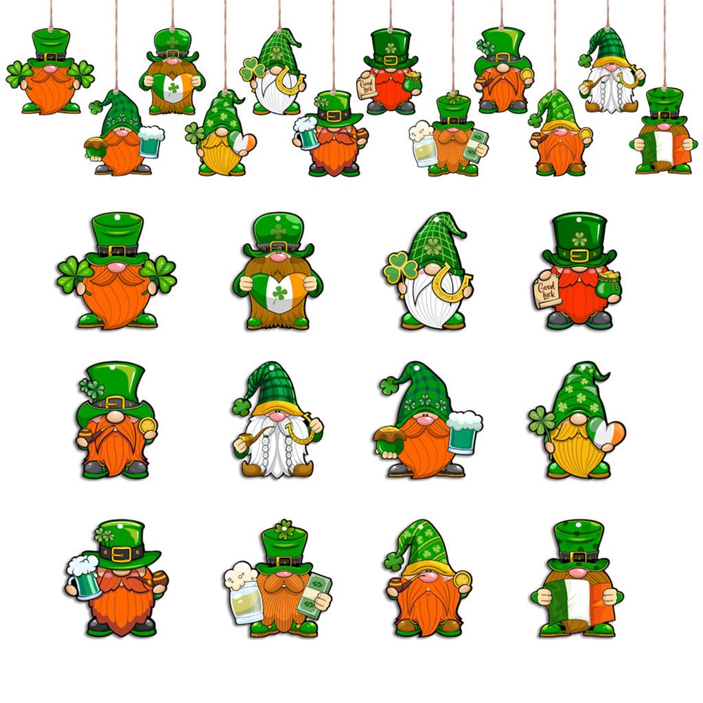 Unique Wood Embellishment Set of 24pcs Patrick's Day Doll Pendants for Holiday Decorations and Irish Celebrations