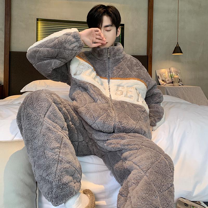 Winter Herren Steppfleece Pyjama Set - Dick, Warm, Jugendliche Homewear und Outdoor-Stil