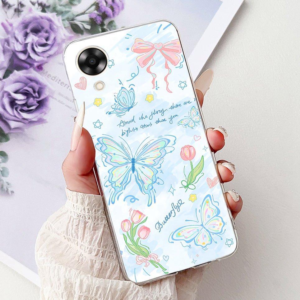 Case For Oppo A17k A17 4G Back Cover Oppo CPH2471 CPH2477 Colorful Butterfly Flower Painting Phone Cases Transparent Soft TPU