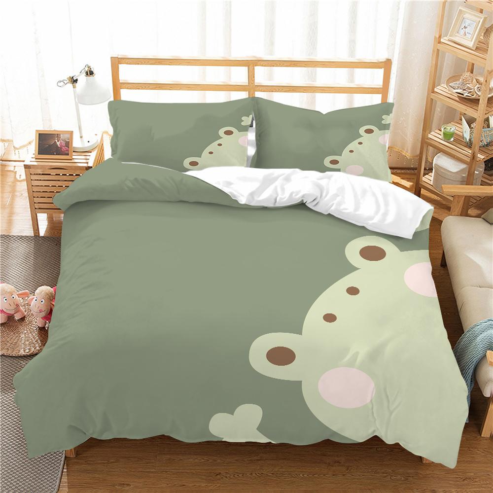 Quilt Cover Set with Pillowcase 3d Frog Printed King Queen Size Home Textiles Bedding Suit 2/3pcs Vintage Bed Covers