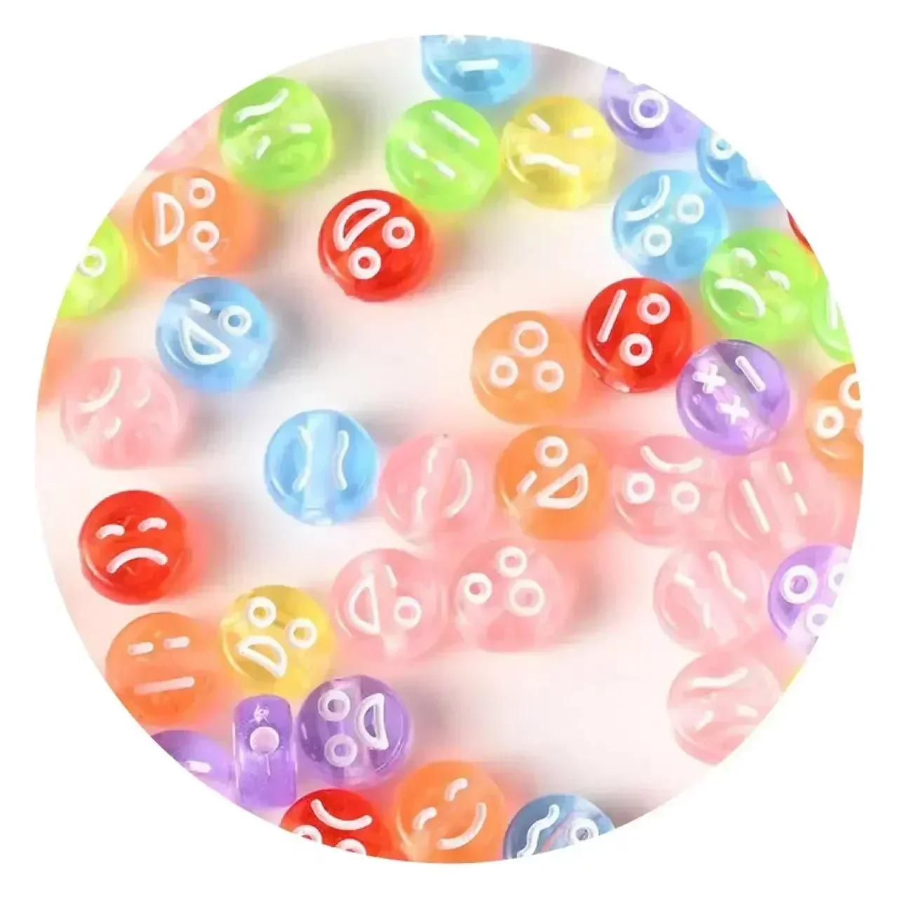 

100-500PCS Acrylic Round Emoticon Beads Colorful Loose Spacer Beads For Jewelry Making Bracelet Necklace Earrings Accessories 100PCS