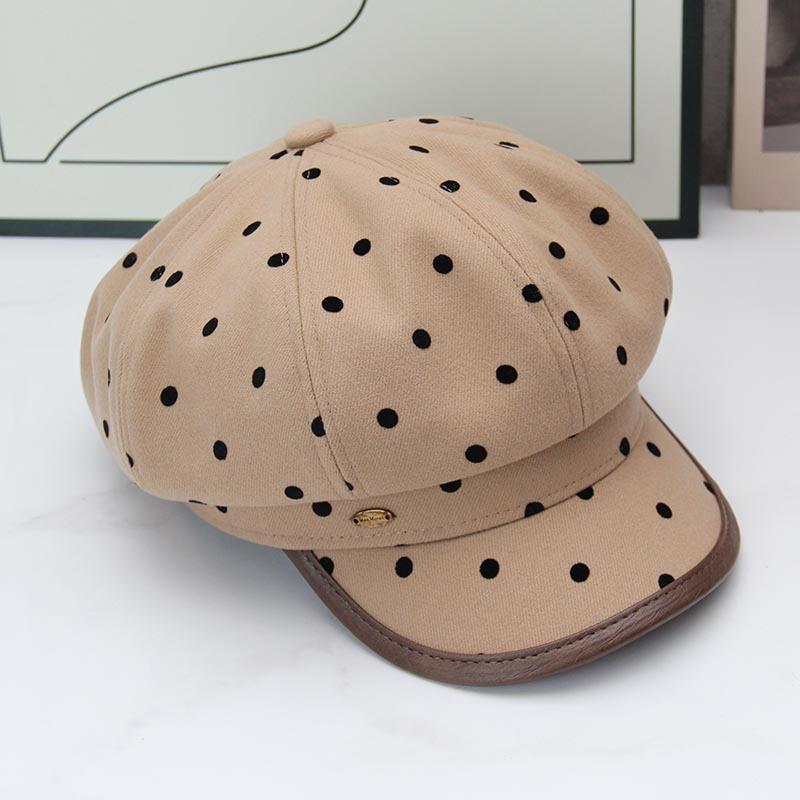 Autumn and winter polka dot octagonal beret women's autumn and winter retro newsboy hat showing face small fashion painter hat British cloud hat