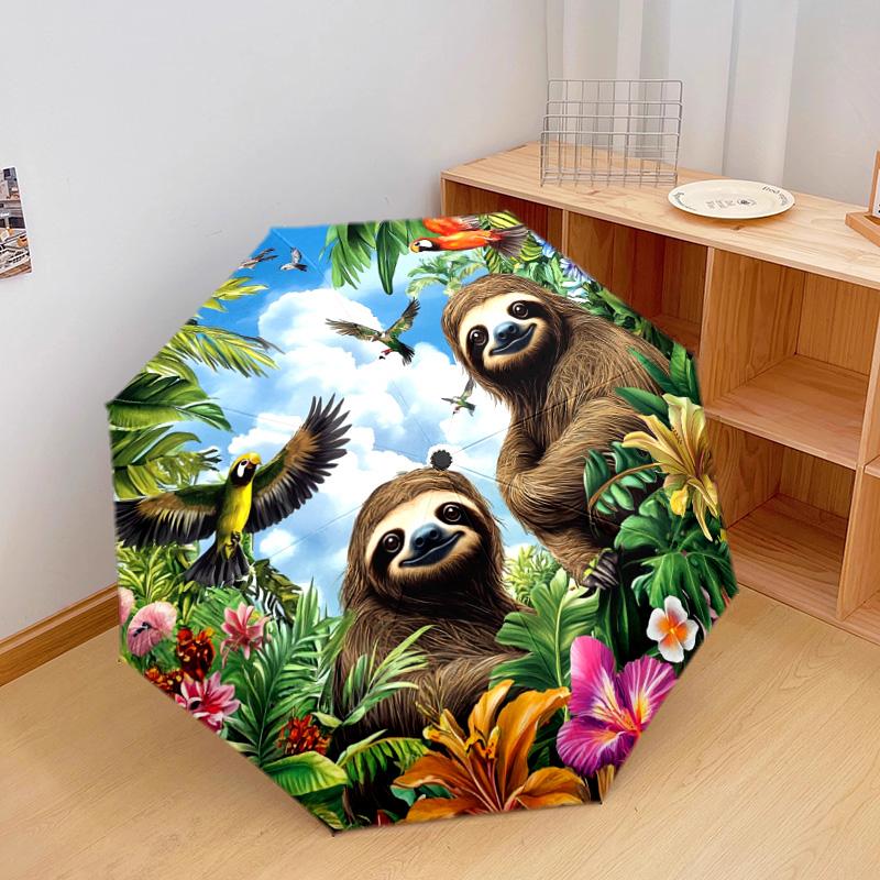 1 PC Automatic Folding Umbrella - Sloths Pattern, Portable & Foldable Design with 8 Ribs, Christmas Birthday Gifts