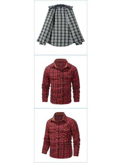 Autumn/Winter Denim Jacket with Turn-Down Collar and Flannel Plaid Shirt Coat