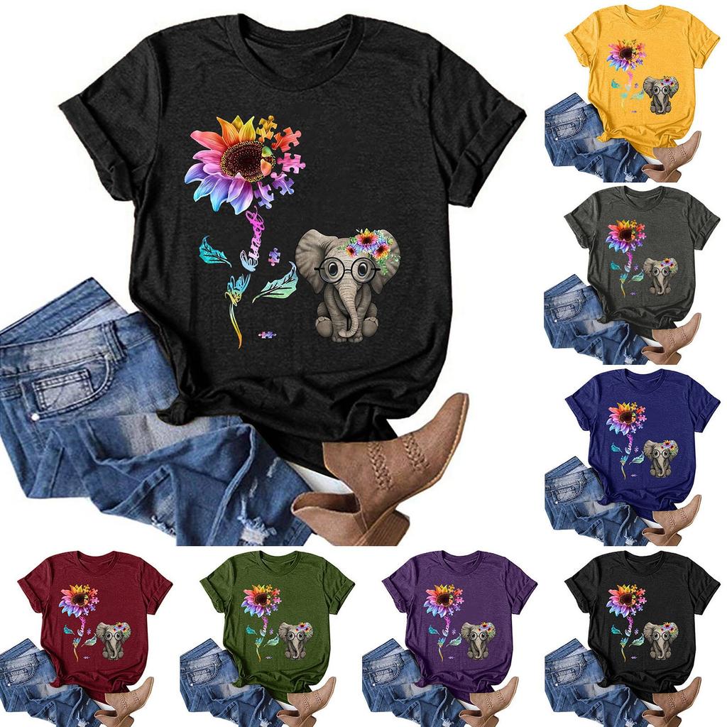 Women Casual Letter Printing Short Sleeves  Loose T-Shirt Blouse Tops