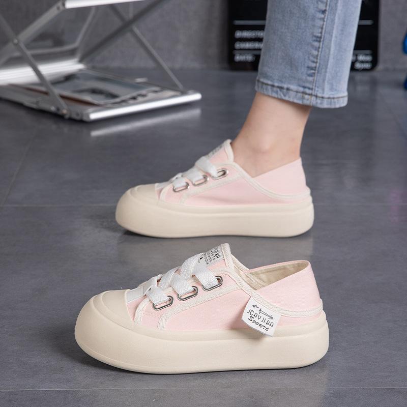 

2025 лето новая платформа парусиновые туфли женские студенческие повседневные полушлепанцы белые туфли дышащие универсальные кеды TMY605 40 розовый