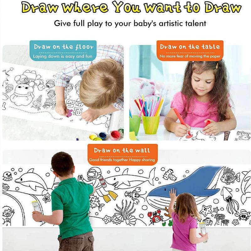 Beliebte Zeichenspielzeuge für Kinder Klebriges Malpapierrolle DIY Graffiti-Rolle Farbausfüllpapier Malen Pädagogisches Spielzeug für Mädchen Geschenk