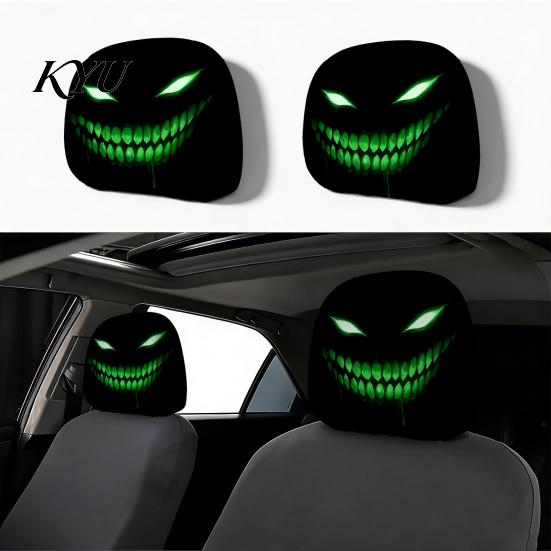 Universal Fit Headrest Covers 2Pcs Spooky Car Covers, Cartoon Evil Face Auto Seat Funny Accessories Protectors, Elastic Protectors for Cars