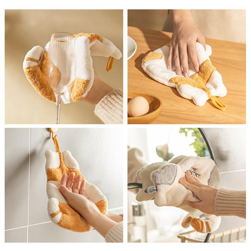 Cute Cat Hanging Towel Absorbent Soft Coral Velvet Hand Towel With Hanging Loop For Kitchen Bathroom Cartoon Kids Wipe Towel
