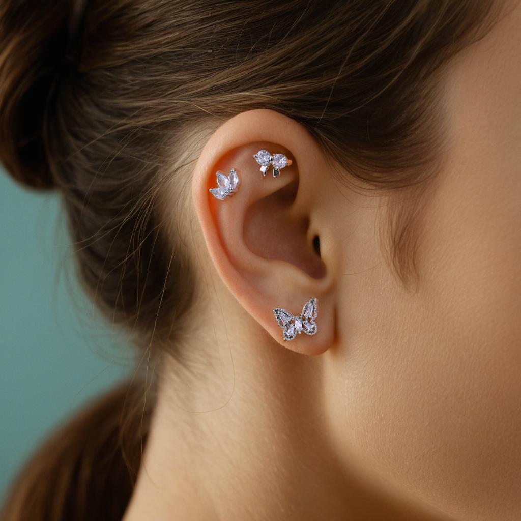 10Pcs/Set 20G Gold Cartilage Earring CZ Tragus Earring Bear Spider Design Helix Stud Rings Conch Ear 316L Steel Piercing Jewelry