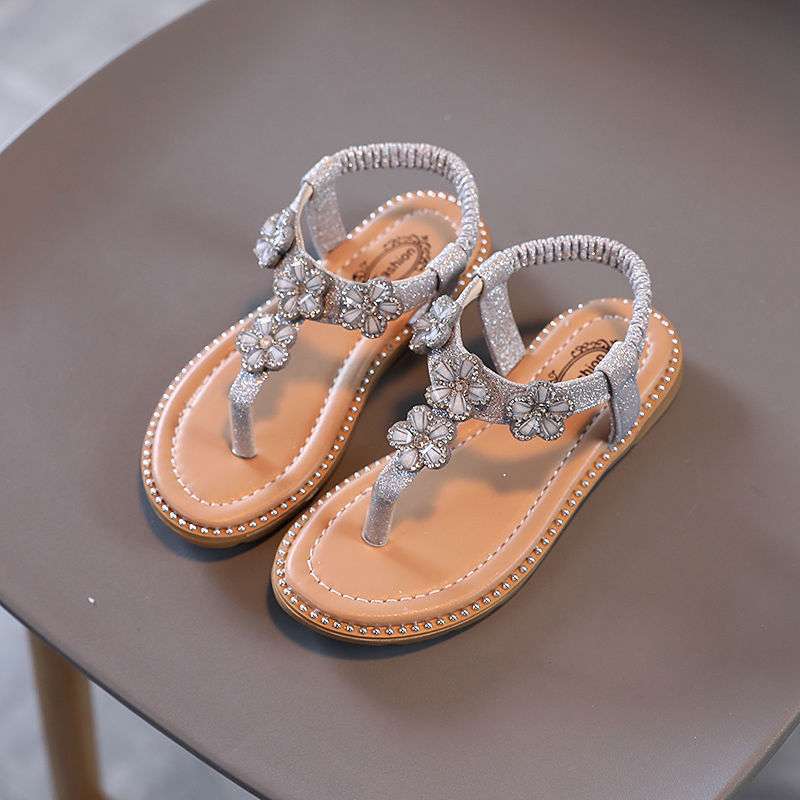 2025 summer Korean version of the new girls sandals princess shoes pearl flip-flops toe sandals baby shoes children's shoes