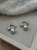 High-end silver-gray pearl front and rear niche earrings autumn and winter women's earrings new explosion
