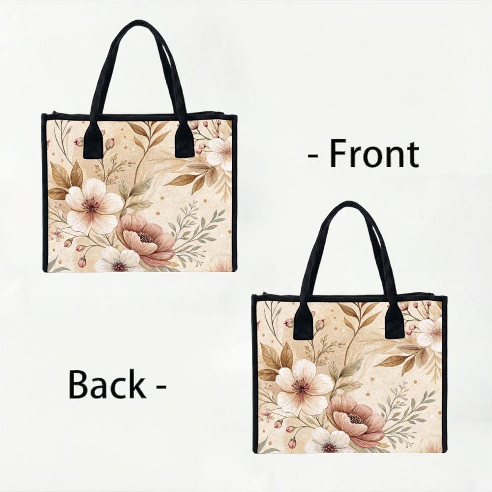 Vintage Floral Printed Casual Tote Bag Large Capacity Daily Carry Handbag for Shopping Travel Outdoor Use
