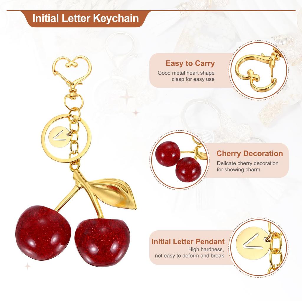 [uxcell] Initial Letter Keychain, Cute Cherry Alphabet V Letter Decor with Letter Pendant for Women and Girls, Keepsake Purse, Handbag, Backpack (Red)