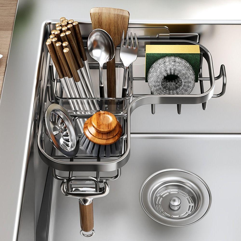 Carbon Steel Sink Drain Rack Wall Mounted Sponge Storage Basket Triangular Drainage Rack  for Home