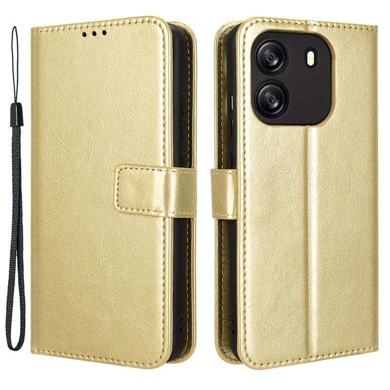 

For Blackview Wave 6C Case Crazy Horse Texture Leather Phone Cover Horizontal Viewing Stand Gold