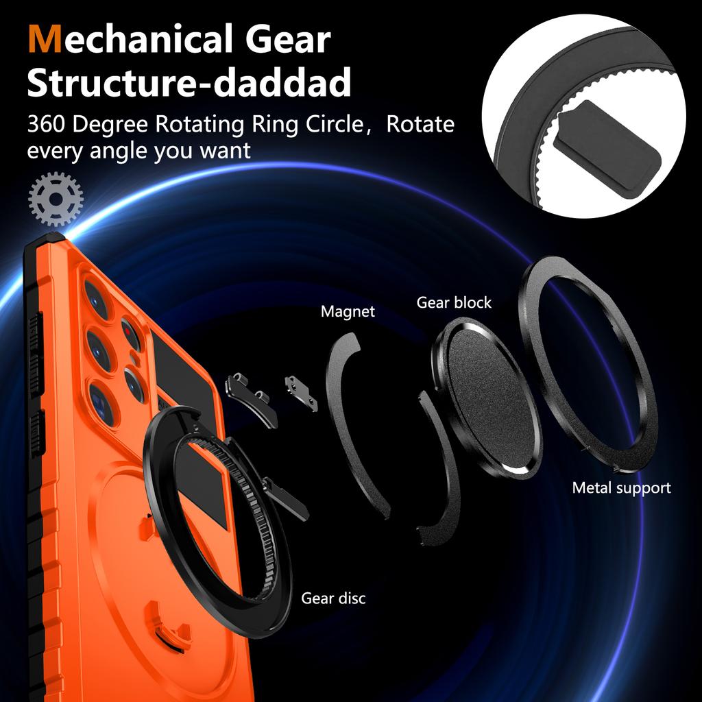 For Samsung Galaxy S24 Ultra Case Compatible with MagSafe Rotary Kickstand Anti-Drop TPU+PC Phone Cover