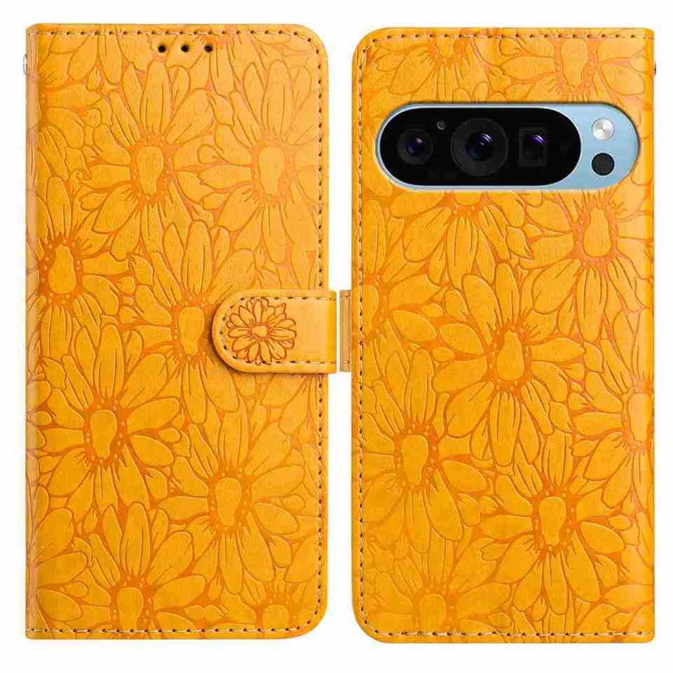 10-Color Daisy Embossed Flip Card Case for Google Pixel 6,Pixel 7,Pixel 8,Pixel 9,Pixel 10 series...