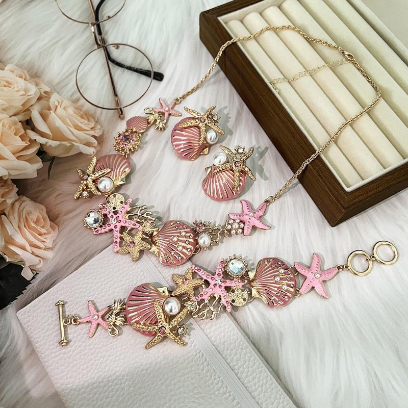 Island style beach starfish vacation four-piece set chain alloy diamond-encrusted bohemian shell jewelry