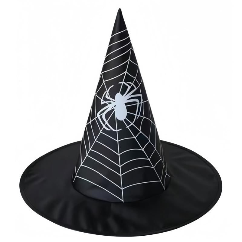 

Adjustable Witch Hat With Cobweb Skull Ornament Breathable Polyester Material For Adults