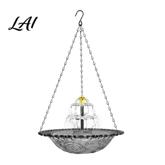 Patio Bird Bath Solar Fountain Cascade Hanging Birdbath Powered Water Easy Hang серый