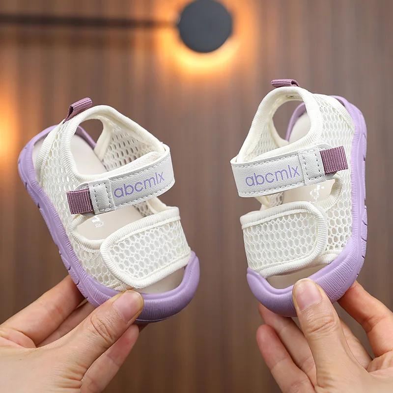 

New Kids Sandals Summer Shoes for Little Toddlers Boy Girl Children Net Shoes Air Mesh Cut-outs Hollow Toe-covered Sandal G06103 21 фиолетовый