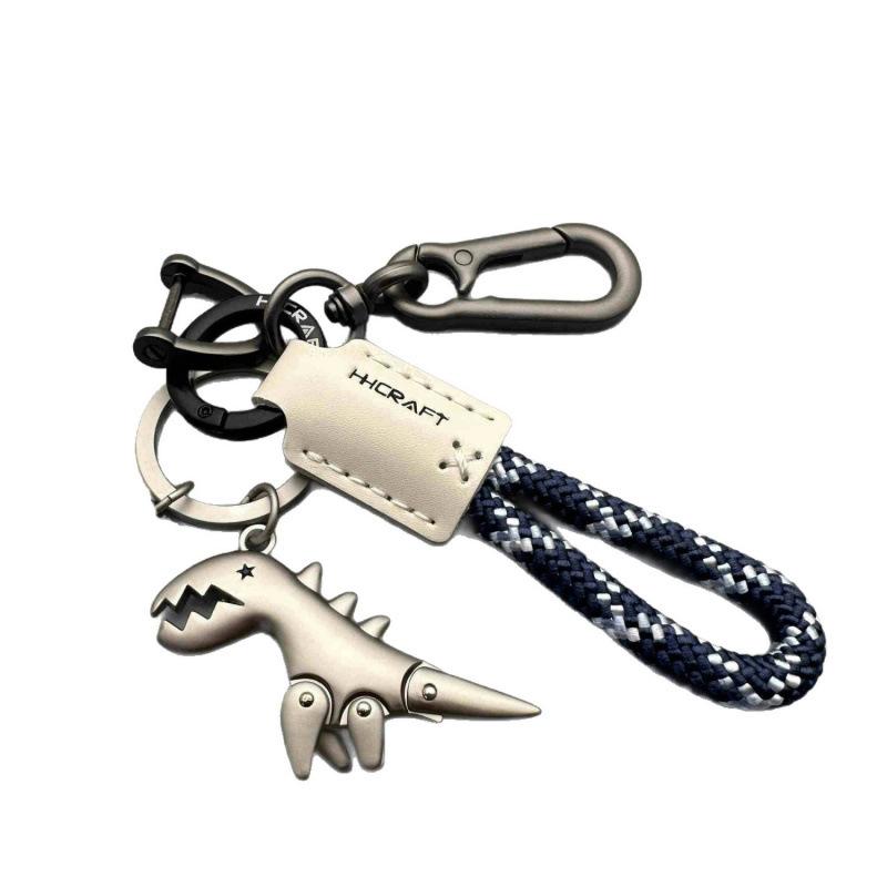 Alloy Dinosaur Charm Paired with a Hand-Woven Bracelet,Weseecase Keychain