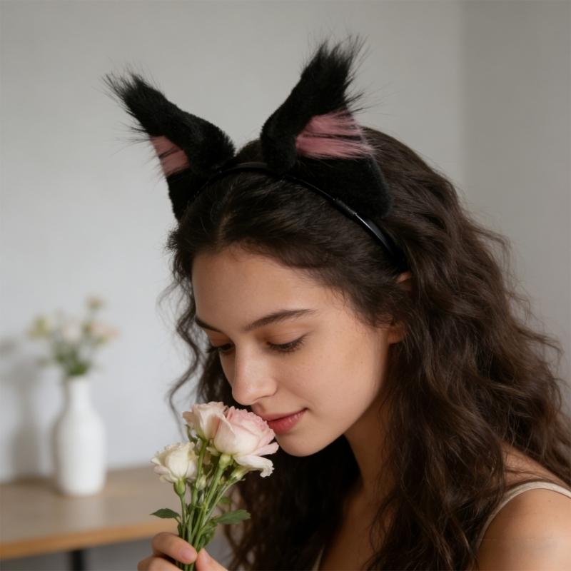 Rosa Kätzchenohr-Accessoires Kunsthaar-Ohren Haarband Flauschige Kopfbedeckungen für Halloween-Party und Kostümveranstaltung