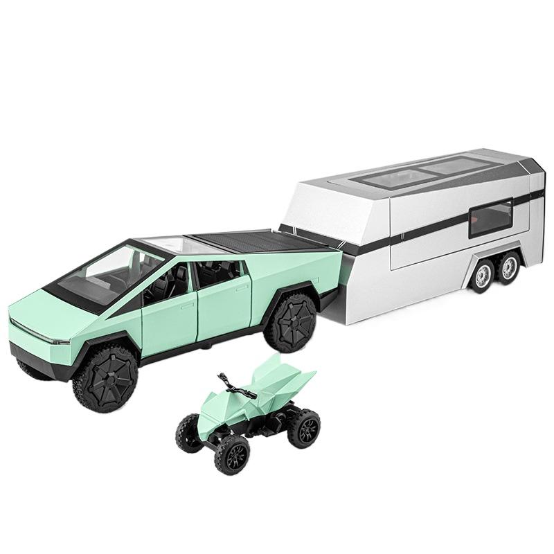 1/32 Tesla Cybertruck Off Road Pickup Trailer Alloy Car Diecast Model Sound and Light Children Toy Fashion Home Furnishings Gifts Boys