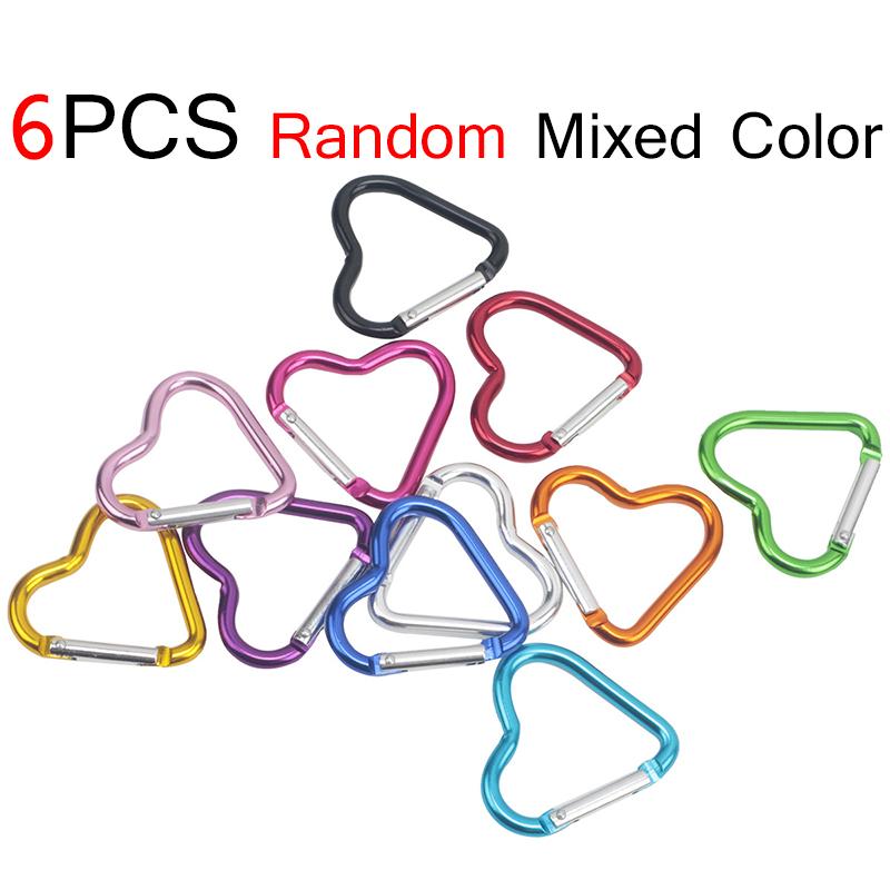 3/6/9/12PCS Heart-shaped Carabiners Random Mix Color Keychain Suitable for Camping Outing Travel Hanging Buckle Hook Gadgets ZYF