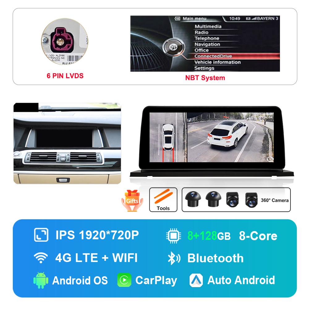 12.3 inch HD Touch Screen for BMW 5 Series F07 GT 2011 - 2017 CIC NBT System Android Car Radio Multimedia Player DSP Stereo GPS