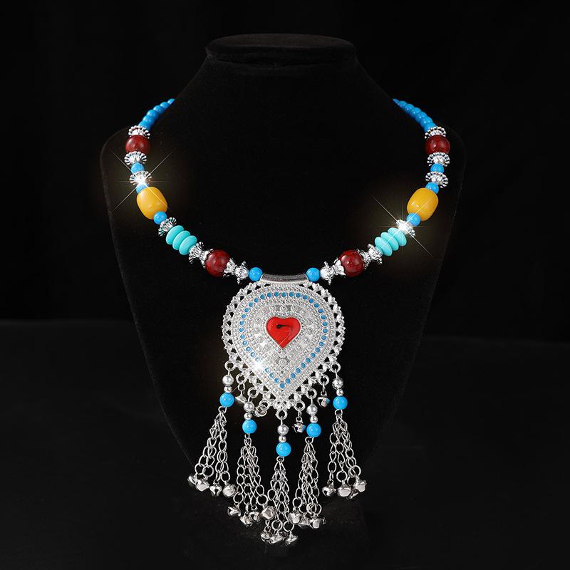 Retro Yunnan Ethnic Style Collar Women's Handmade Imitation Miao Silver Beaded Exaggerated Necklace Set Chain Stall Necklace