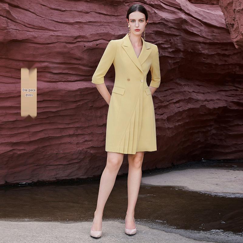 Yellow Summer Women s Suit Dress - Professional Business Skirt for Office Manager Workwear 2XL