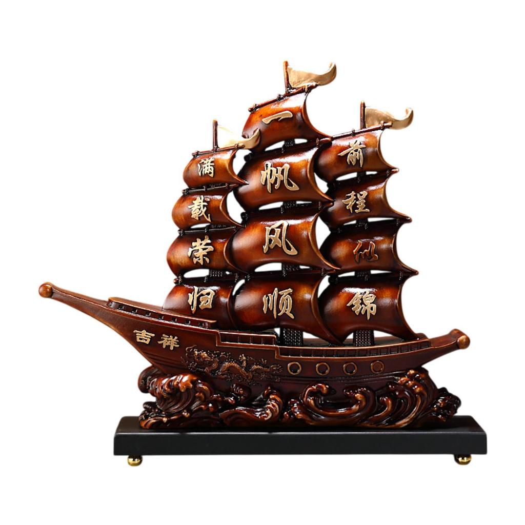 Chinese Sailboat Statue Fine Craftsmanship Decorative Artwork Feng Shui Ornament for Bedroom Table Living Room Study Office