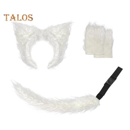 Wolf Ear Tail Set Realistic Design Plush Headband Gloves Tail Set Halloween Parties Role-Playing Accessories
