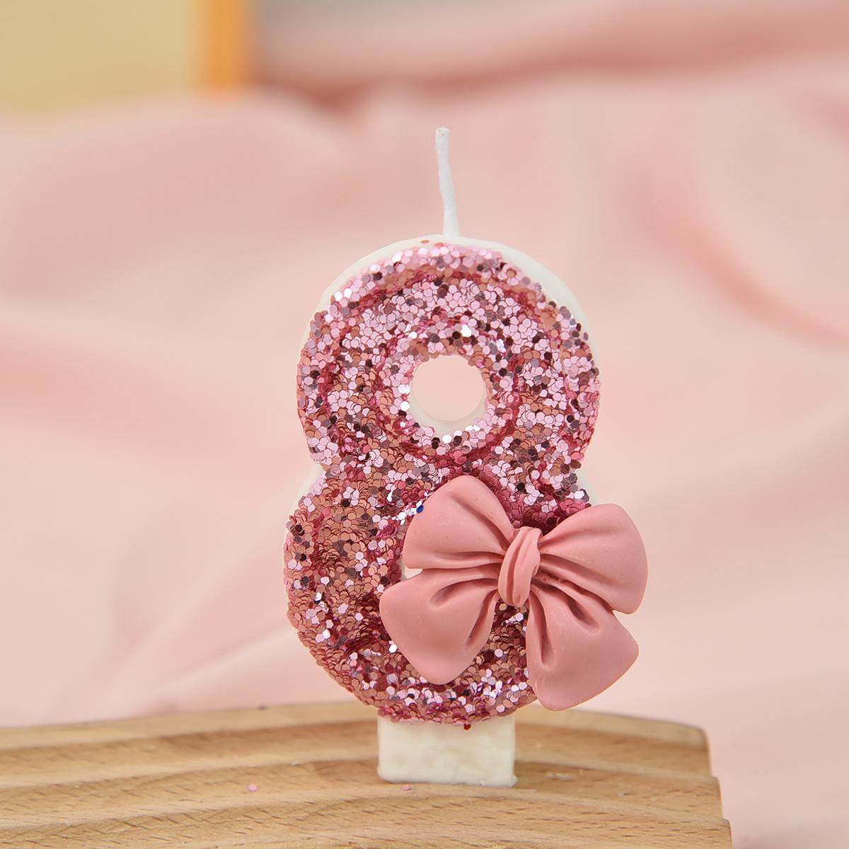 Pink bow color matching candle creative sequin anniversary digital birthday cake candle decoration candle jars with lidwholesale