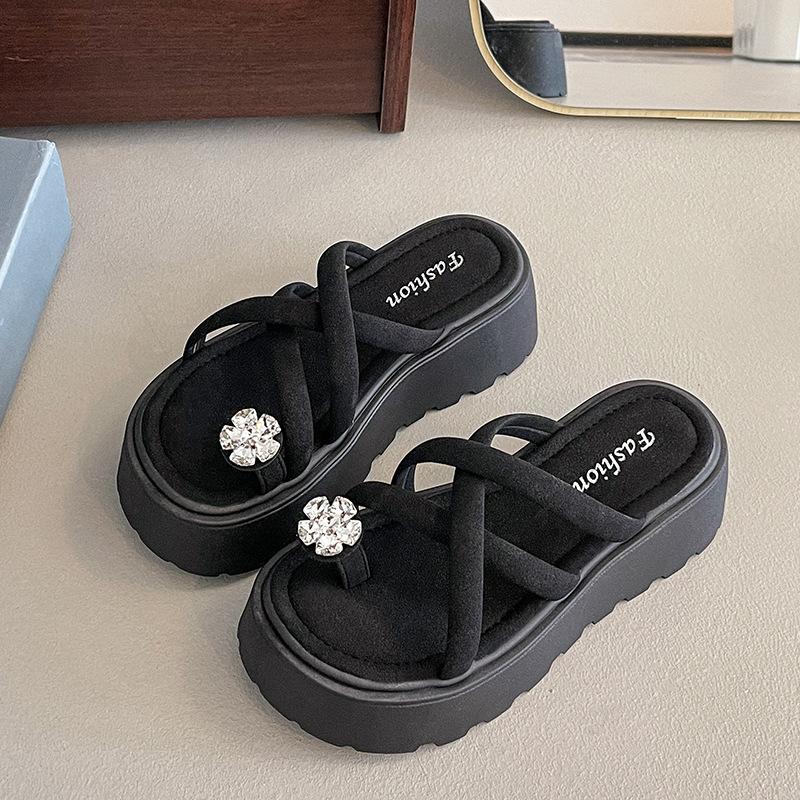 

Beautiful and super well matched with a set of toe rhinestone cool slippers for women s summer outer wear thick-soled heightening niche high-end be 35