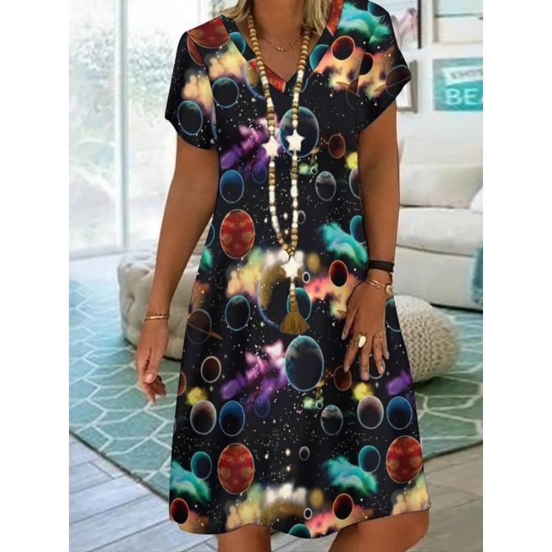 Spring and Summer Women s Elegant Dresses with Short Sleeves, Colorful Geometric Patterns, Fashionable Prints, Elegant and Unique Dresses S