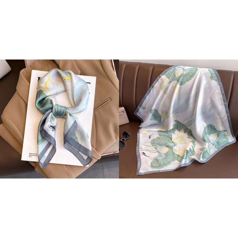 Lenço Quadrado de Seda Estampa Floral de Luxo Mulheres Lenço de Cetim Macio Faixa de Cabelo Lenço de Pescoço Cabeça Hijab Senhora Faixa de Cabelo Foulard Fita de Bolsa
