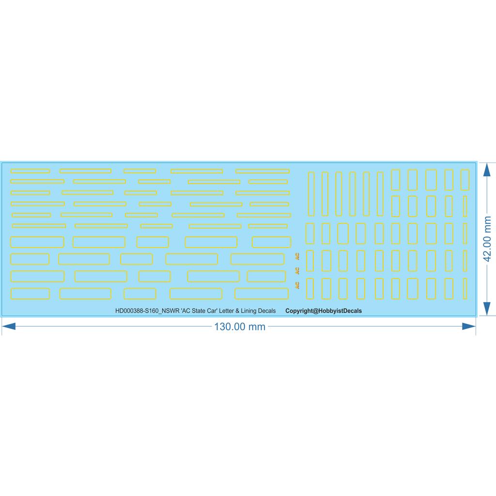 NSWR 'AC State Car' Letter & Lining - 1/87 1/160 - Water Decal - Waterslide - Waterslide, 1/87