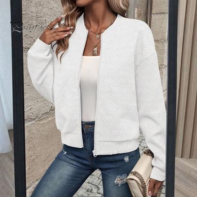 Giacca da donna autunno inverno con cerniera spessa tinta unita applique polsini elastici orlo cardigan collo alto maniche lunghe larghe outwear cappotto