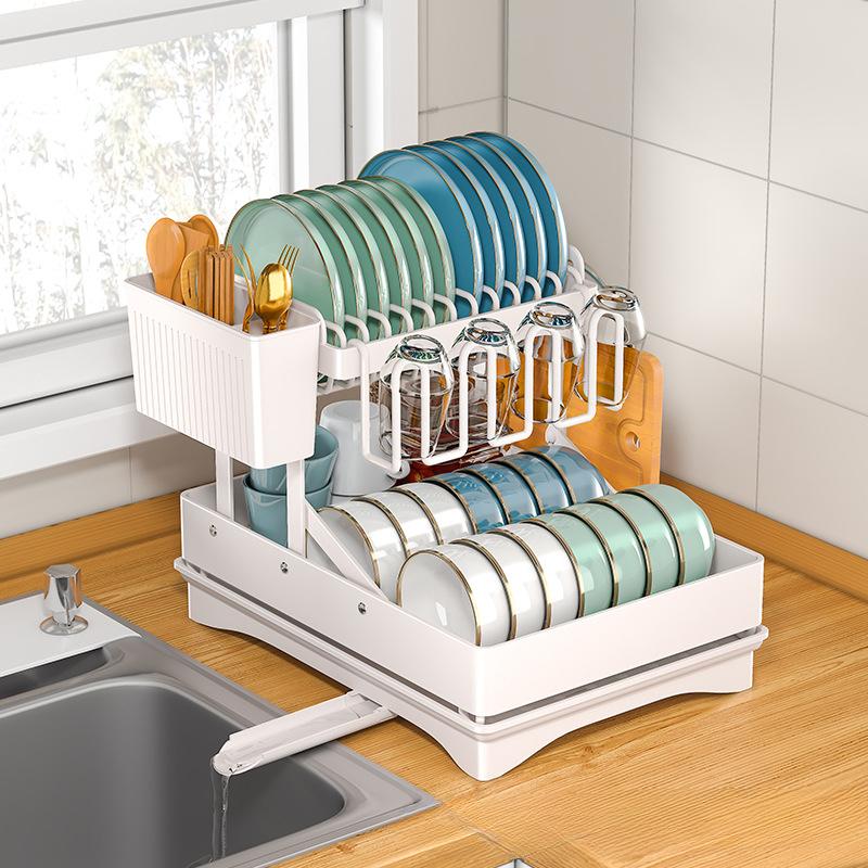1 шт. сушилка для посуды для кухонной стойки над раковиной, съемная большая вместимость, 2-уровневая сушилка для посуды, комплект для сушки посуды белый