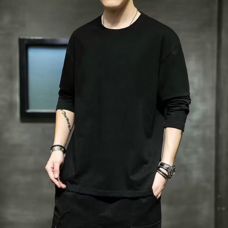 Men's Korean Style Long-Sleeve Slim Round Neck Sweater Shirt for Spring