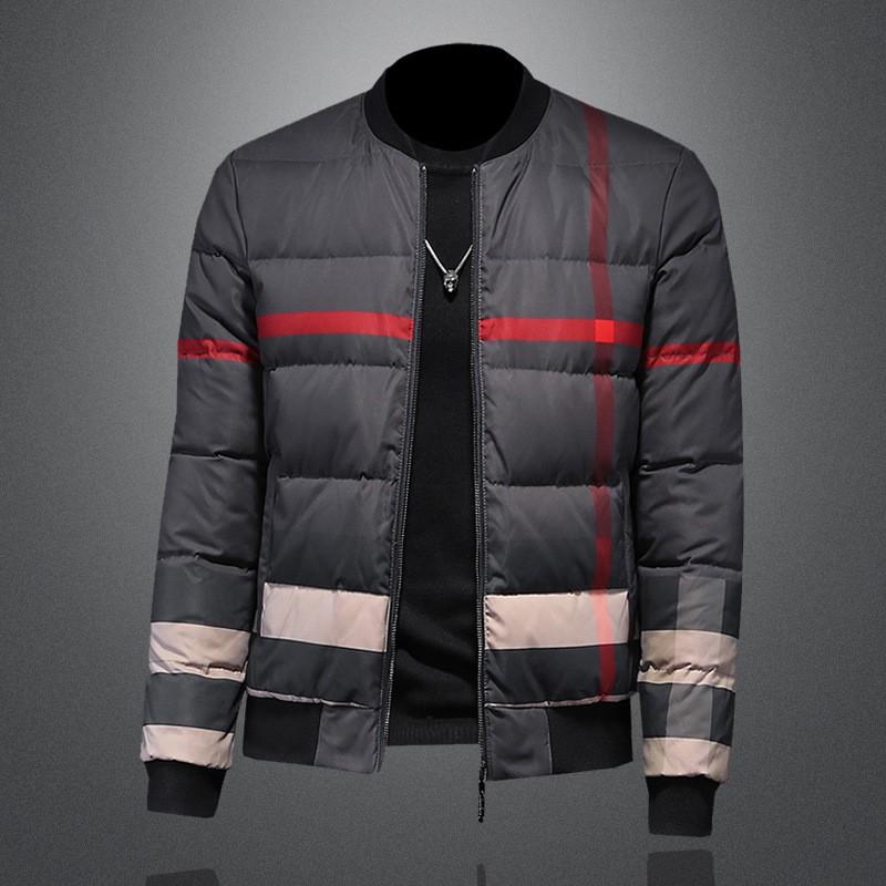 Mens Winter Down Jacket Plaid Slim Fit Warm Coat Daily Wear