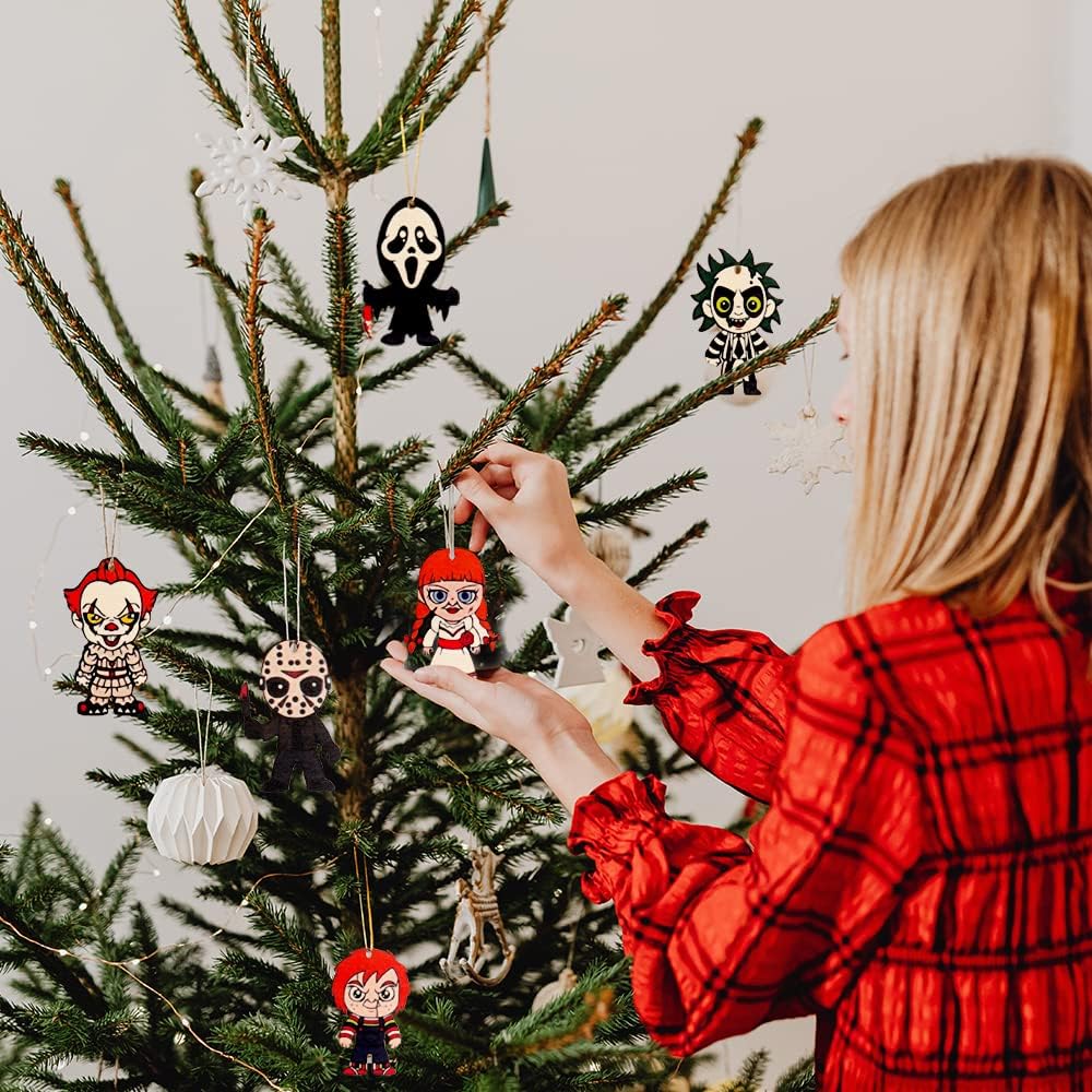 10pcs Horror Ornaments Horror Movie Gifts Horrors Decorations Wooden Hanging Ghostface Decor Spooky Ornament Creepy Ornaments Mini Tree Ornament
