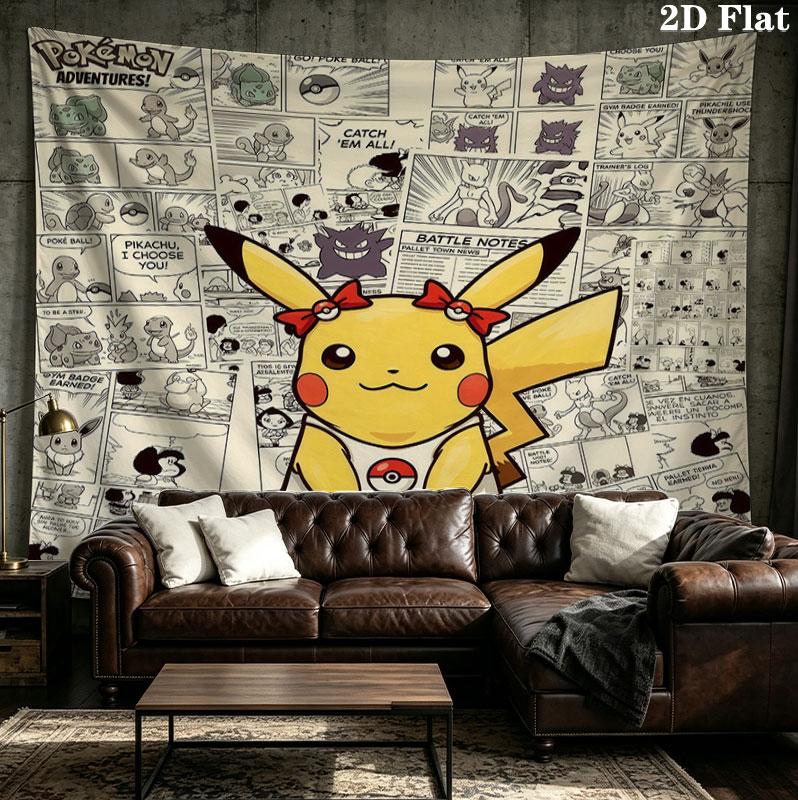 Pokemon Wall Tapestry Aesthetic Wall Hanging Printed Fabric Blanket Decorative Tapestries For Bedroom Living Room Home Decor