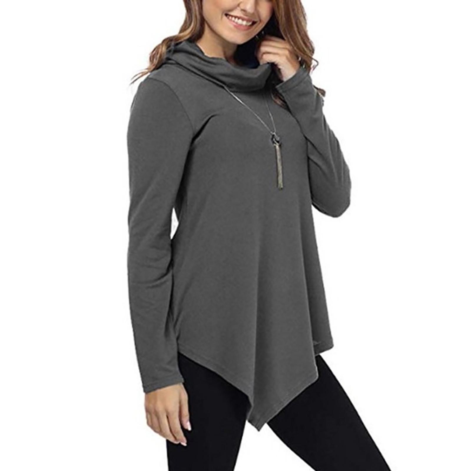 

Женская мода повседневная однотонная футболка с длинными рукавами, неровной строчкой по низу, свободный корсет с высоким воротом XXXL