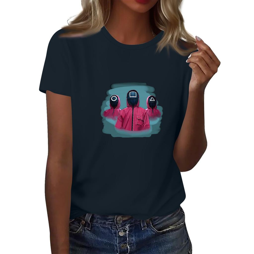 Damen Rundhals Bedrucktes Kurzarm T-Shirt Top